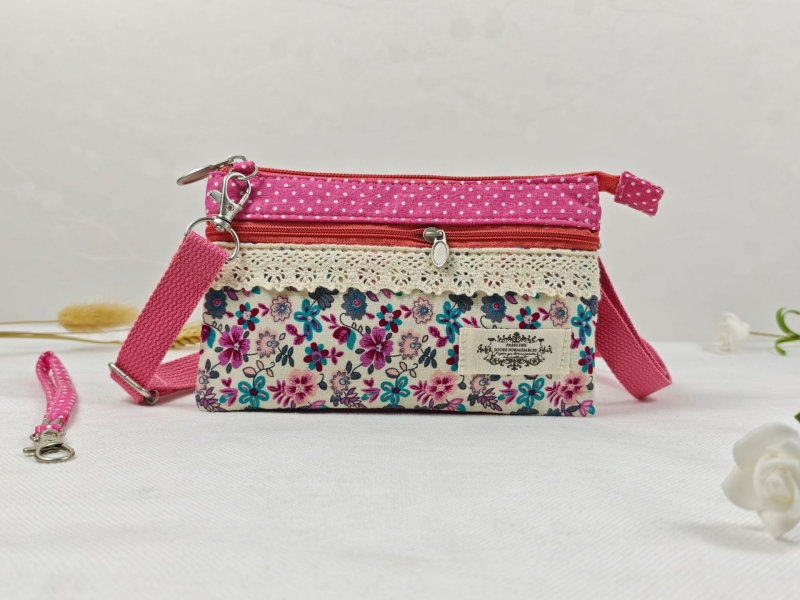 Pamukova crossbody torba za slobodno vrijeme, vodoravni kvadratni oblik, zatvarač, džep za telefon
