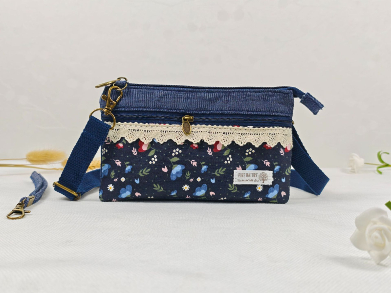 Pamukova crossbody torba za slobodno vrijeme, vodoravni kvadratni oblik, zatvarač, džep za telefon