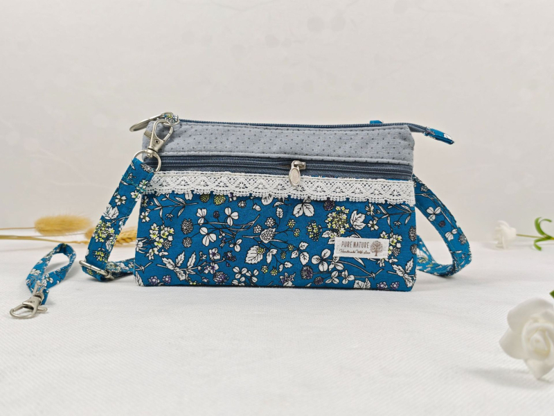 Pamukova crossbody torba za slobodno vrijeme, vodoravni kvadratni oblik, zatvarač, džep za telefon
