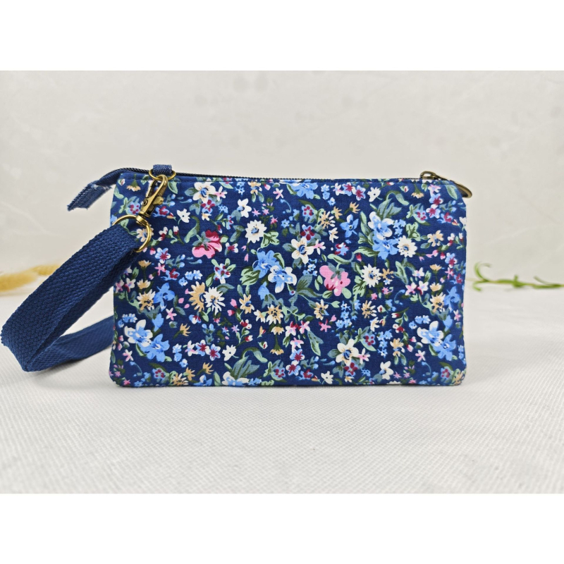 Pamukova crossbody torba za slobodno vrijeme, vodoravni kvadratni oblik, zatvarač, džep za telefon