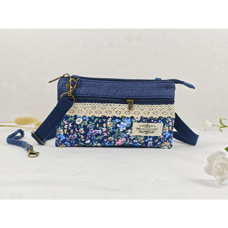 Pamukova crossbody torba za slobodno vrijeme, vodoravni kvadratni oblik, zatvarač, džep za telefon
