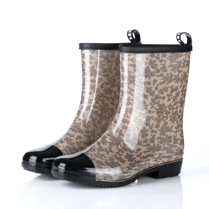 Ženske kišne čizme s leopard printom, PVC gornji dio, srednja visina tele, niski pet 1–3 cm