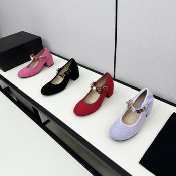Cipele Mary Jane, okrugli vrh, srednja peta 3-5 cm, kopča, kožna potplata