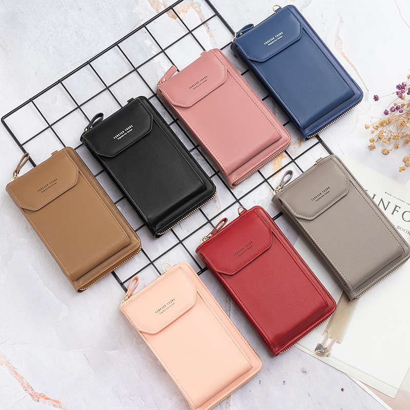 Ženska torbica za telefon s karticama – PU koža, dvostruki patchwork, zatvarač, gradski stil
