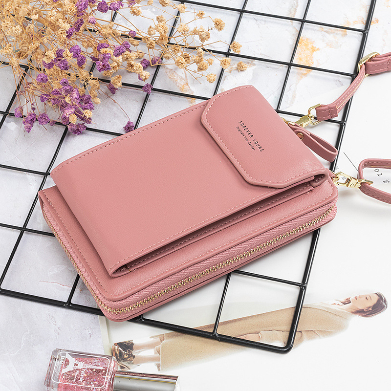 Ženska torbica za telefon s karticama – PU koža, dvostruki patchwork, zatvarač, gradski stil