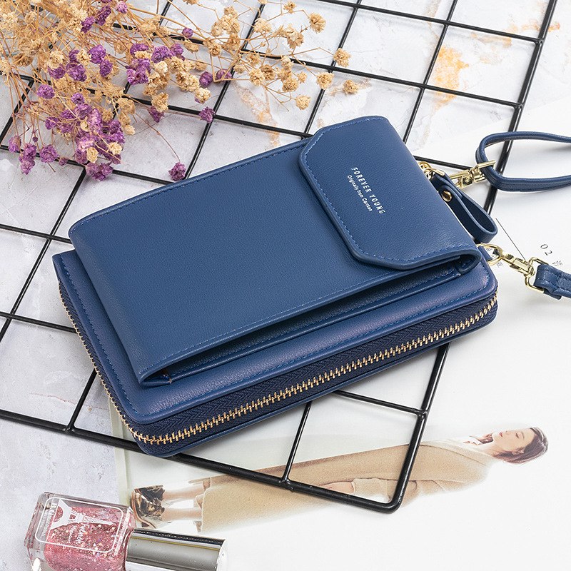 Ženska torbica za telefon s karticama – PU koža, dvostruki patchwork, zatvarač, gradski stil