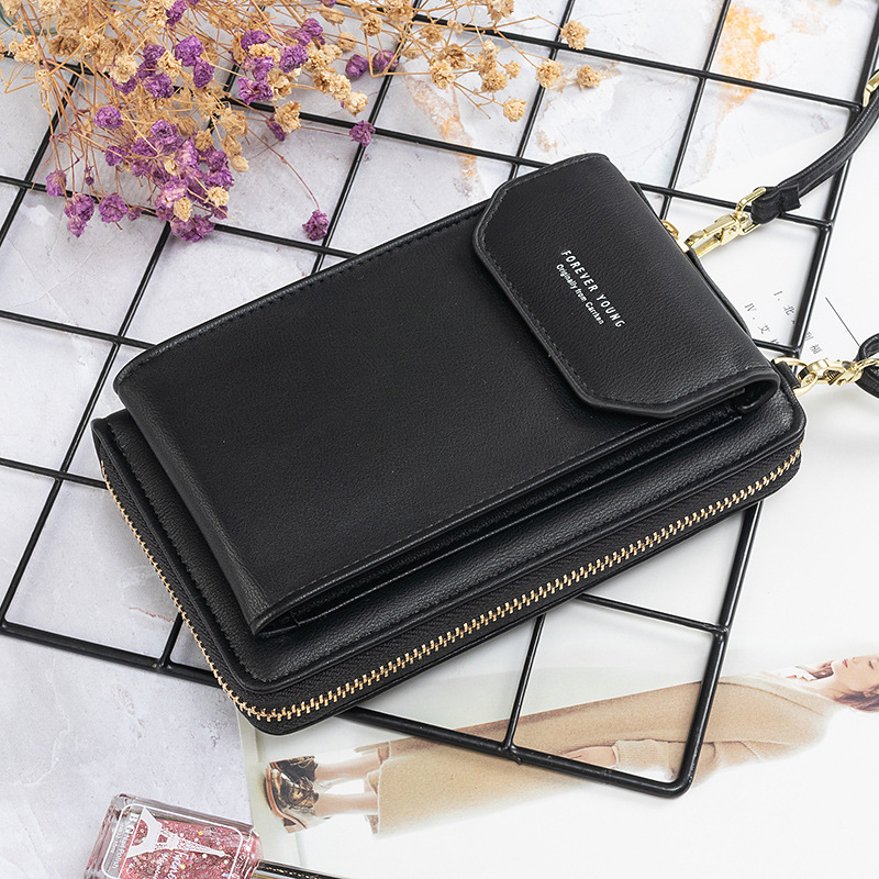 Ženska torbica za telefon s karticama – PU koža, dvostruki patchwork, zatvarač, gradski stil