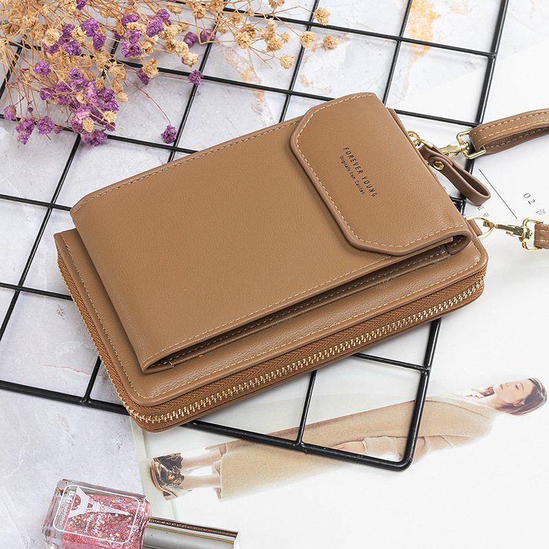 Ženska torbica za telefon s karticama – PU koža, dvostruki patchwork, zatvarač, gradski stil
