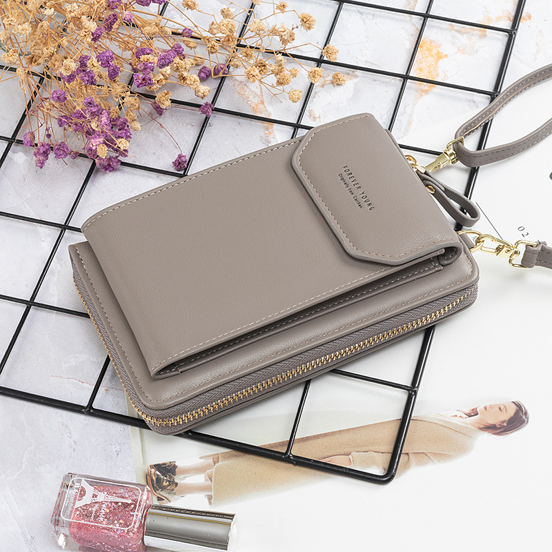 Ženska torbica za telefon s karticama – PU koža, dvostruki patchwork, zatvarač, gradski stil