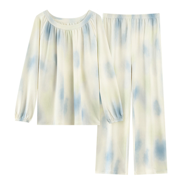 Σετ πιτζάμες από καθαρό βαμβάκι, μακριές μανίκια, στρογγυλή λαιμόκοψη, αντιβακτηριακό και αναπνεύσιμο, μεσαίου βάρους 181–200 g/m², κατάλληλο για άνοιξη και φθινόπωρο, για σπίτι και εξωτερικούς χώρους.