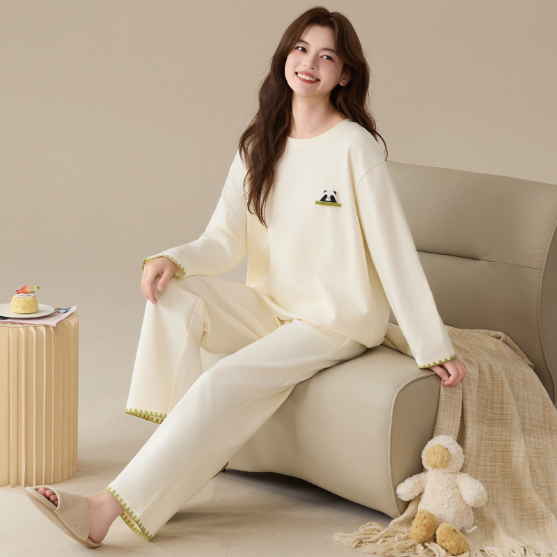 Σετ πιτζάμες από καθαρό βαμβάκι, μακριές μανίκια, στρογγυλή λαιμόκοψη, αντιβακτηριακό και αναπνεύσιμο, μεσαίου βάρους 181–200 g/m², κατάλληλο για άνοιξη και φθινόπωρο, για σπίτι και εξωτερικούς χώρους.