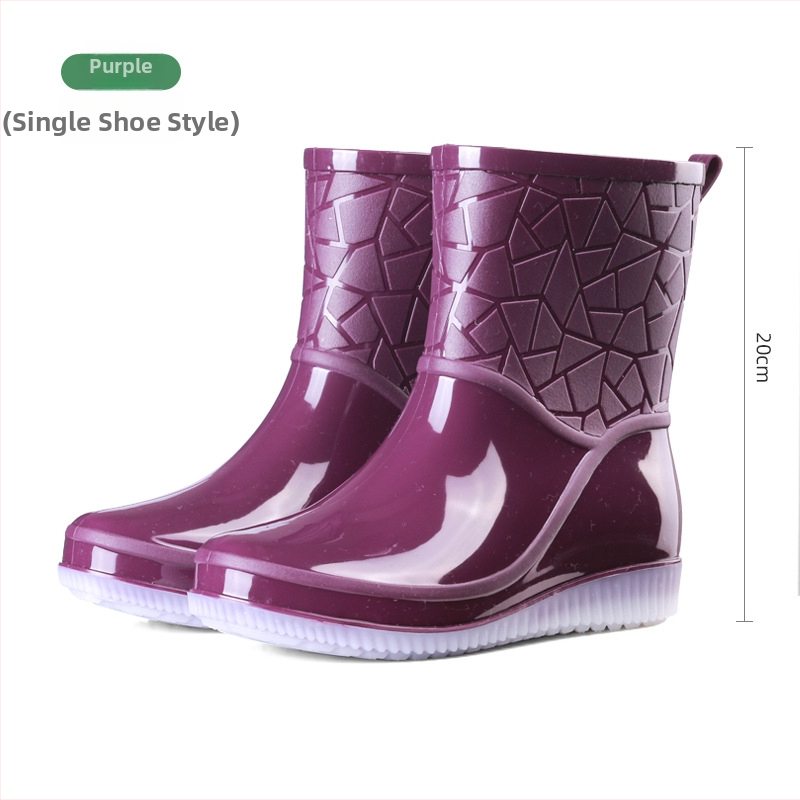 Ženske kišne čizme srednje visine, PVC gornji dio, debeli đon, niski pet 1–3 cm, pogodne za četiri sezone (PVC gornji dio; srednje visine čizme; debeli đon; niski pet; četiri sezone)