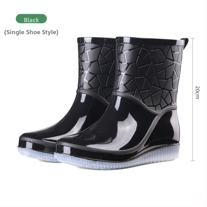Ženske kišne čizme srednje visine, PVC gornji dio, debeli đon, niski pet 1–3 cm, pogodne za četiri sezone (PVC gornji dio; srednje visine čizme; debeli đon; niski pet; četiri sezone)