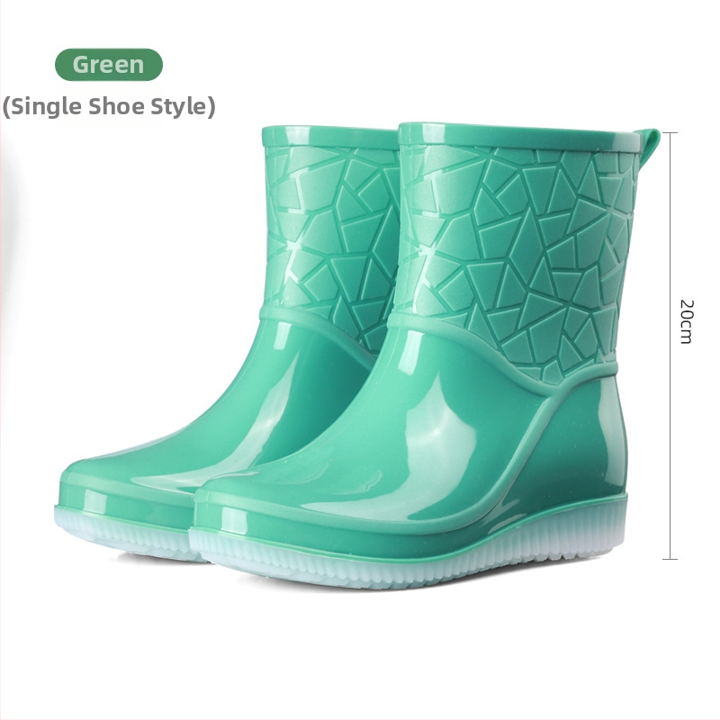 Ženske kišne čizme srednje visine, PVC gornji dio, debeli đon, niski pet 1–3 cm, pogodne za četiri sezone (PVC gornji dio; srednje visine čizme; debeli đon; niski pet; četiri sezone)