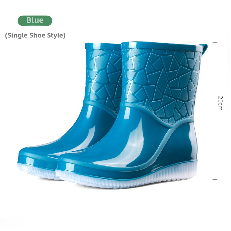 Ženske kišne čizme srednje visine, PVC gornji dio, debeli đon, niski pet 1–3 cm, pogodne za četiri sezone (PVC gornji dio; srednje visine čizme; debeli đon; niski pet; četiri sezone)