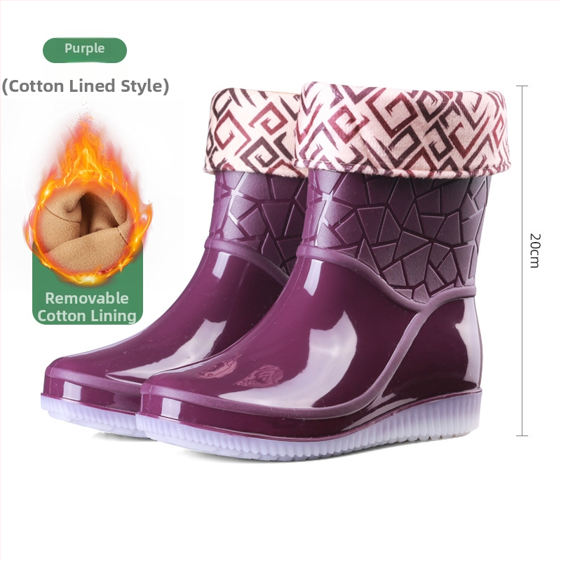 Ženske kišne čizme srednje visine, PVC gornji dio, debeli đon, niski pet 1–3 cm, pogodne za četiri sezone (PVC gornji dio; srednje visine čizme; debeli đon; niski pet; četiri sezone)