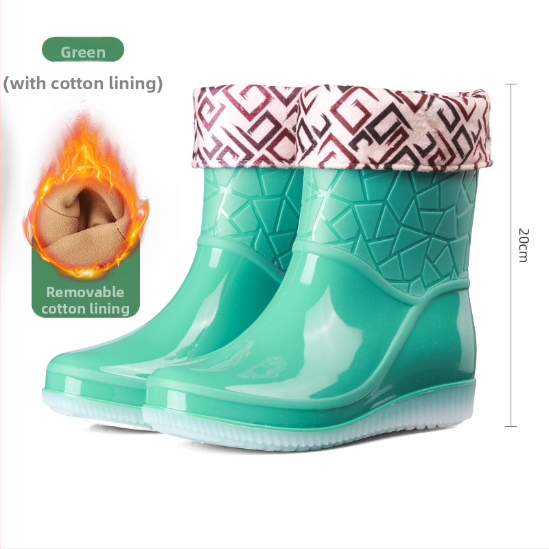 Ženske kišne čizme srednje visine, PVC gornji dio, debeli đon, niski pet 1–3 cm, pogodne za četiri sezone (PVC gornji dio; srednje visine čizme; debeli đon; niski pet; četiri sezone)