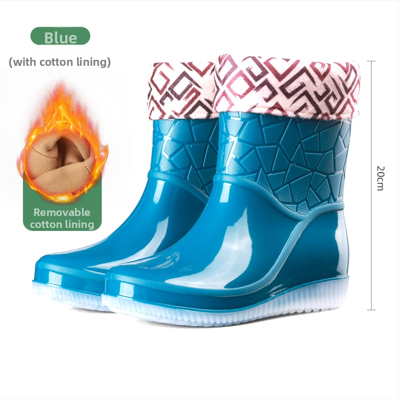 Ženske kišne čizme srednje visine, PVC gornji dio, debeli đon, niski pet 1–3 cm, pogodne za četiri sezone (PVC gornji dio; srednje visine čizme; debeli đon; niski pet; četiri sezone)