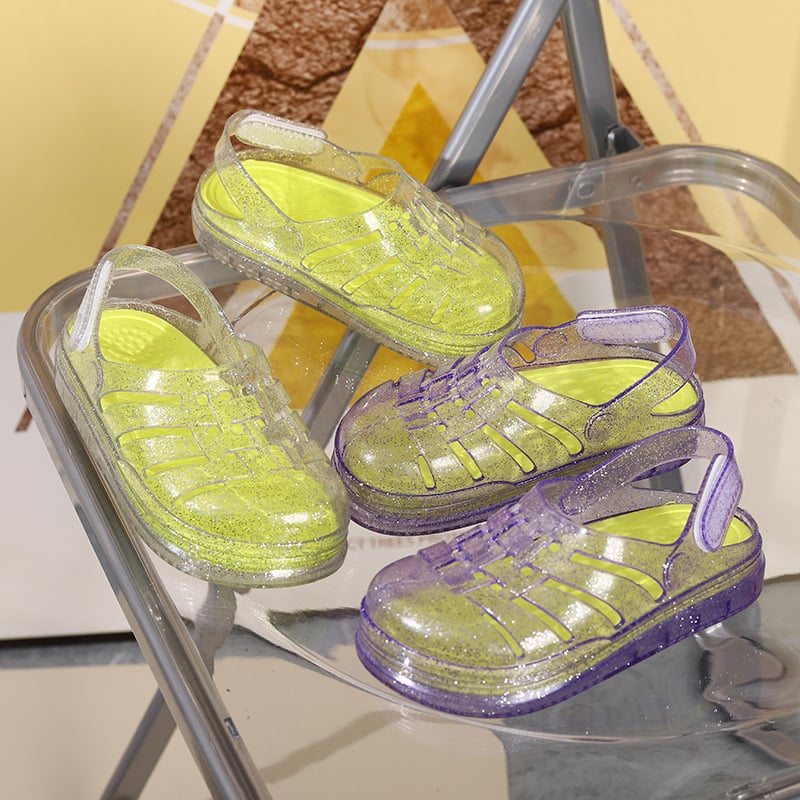 PVC felső- és talpú gyerek nyári papucs, csúszásmentes talp, kockás mintázat, Slip-On, 4–12 éveseknek