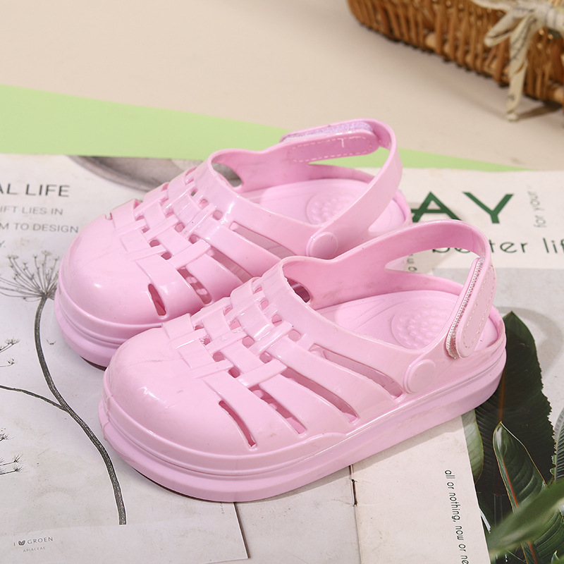 PVC felső- és talpú gyerek nyári papucs, csúszásmentes talp, kockás mintázat, Slip-On, 4–12 éveseknek