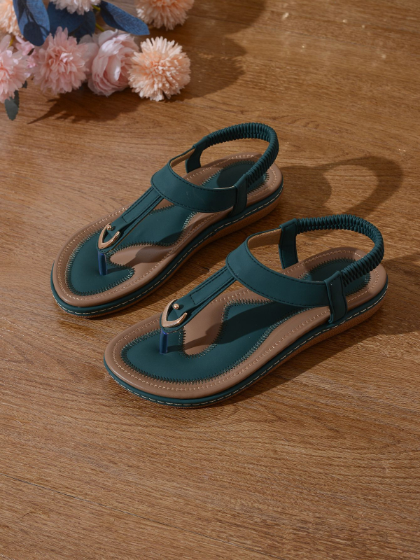 Плажни сандали с PU горна част, подметка TPR, еластичен ластик за обуване, кръгъл нос, презрамка за глезена