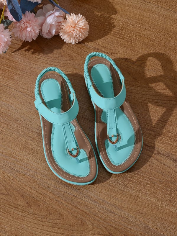 Плажни сандали с PU горна част, подметка TPR, еластичен ластик за обуване, кръгъл нос, презрамка за глезена