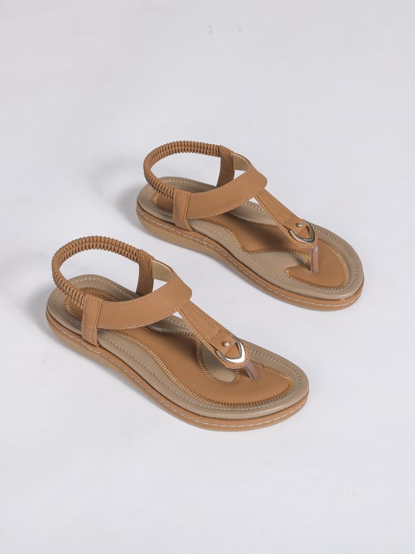 Плажни сандали с PU горна част, подметка TPR, еластичен ластик за обуване, кръгъл нос, презрамка за глезена