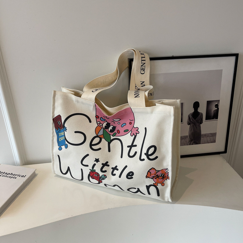 Geantă Tote din pânză, Capacitate mare, Închidere cu fermoar, Formă orizontală pătrată, Bretele două pe umăr