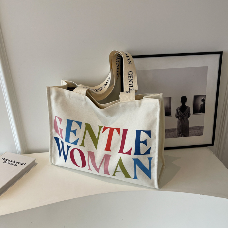 Geantă Tote din pânză, Capacitate mare, Închidere cu fermoar, Formă orizontală pătrată, Bretele două pe umăr