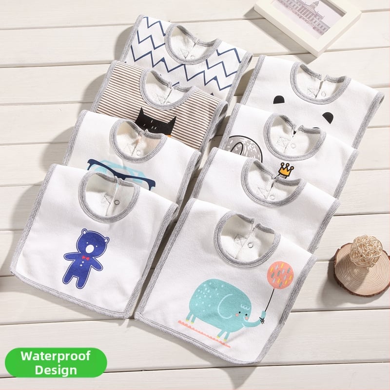 Prosop-bib pentru saliva de bebeluși cu suprafață din bumbac, strat interior impermeabil și partea inferioară din terry, unisex, pentru sugari și copii între 1 și 3 ani