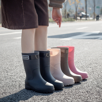 Ženske čizme za kišu do polovice potkoljenice, debeli đon, niski pet 1–3 cm, slip-on, vodootporne