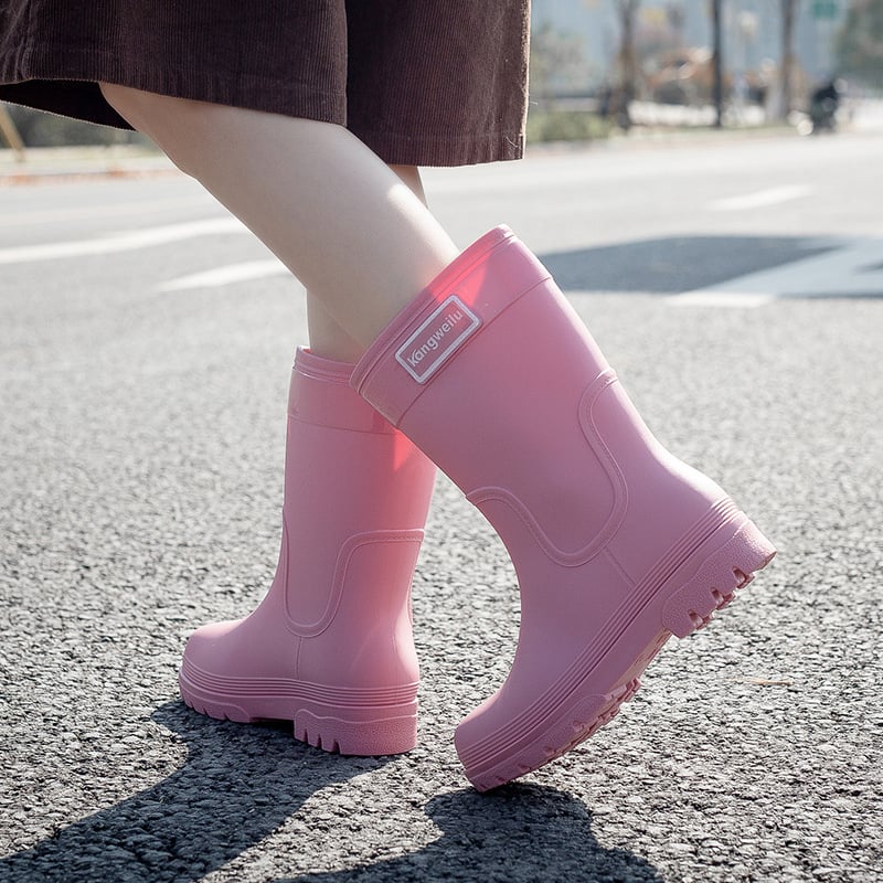 Ženske čizme za kišu do polovice potkoljenice, debeli đon, niski pet 1–3 cm, slip-on, vodootporne