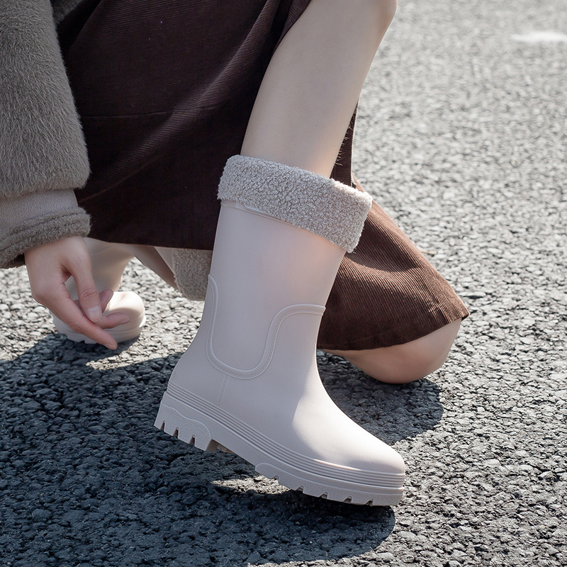 Ženske čizme za kišu do polovice potkoljenice, debeli đon, niski pet 1–3 cm, slip-on, vodootporne
