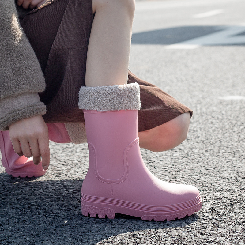 Ženske čizme za kišu do polovice potkoljenice, debeli đon, niski pet 1–3 cm, slip-on, vodootporne