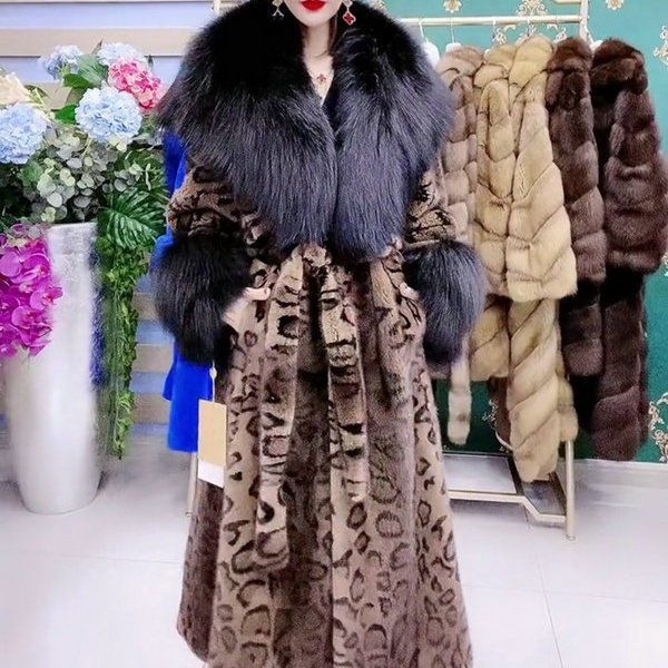 Dlhý kabát z umelej kožušiny s golierom z umelej líšky pre ženy – Zima 2025, výstrih do V, dlhé rukávy, umelá kožušina