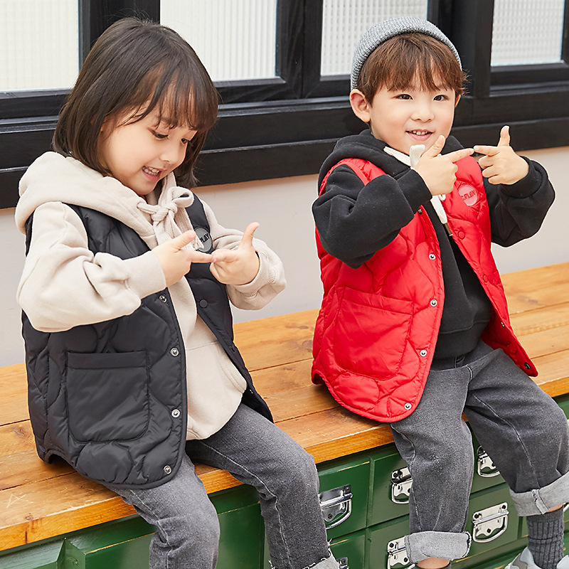 Παιδικό γιλέκο από πούπουλα, κορεατικού στυλ, με γέμισμα από λευκό πούπουλο πάπιας, καρτούν μοτίβο, για παιδιά 3–8 ετών