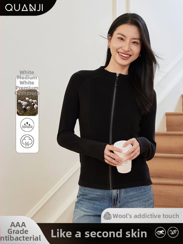 Dámsky kabát z akrylu, úzka silueta, zips, dlhé rukávy, stojací golier