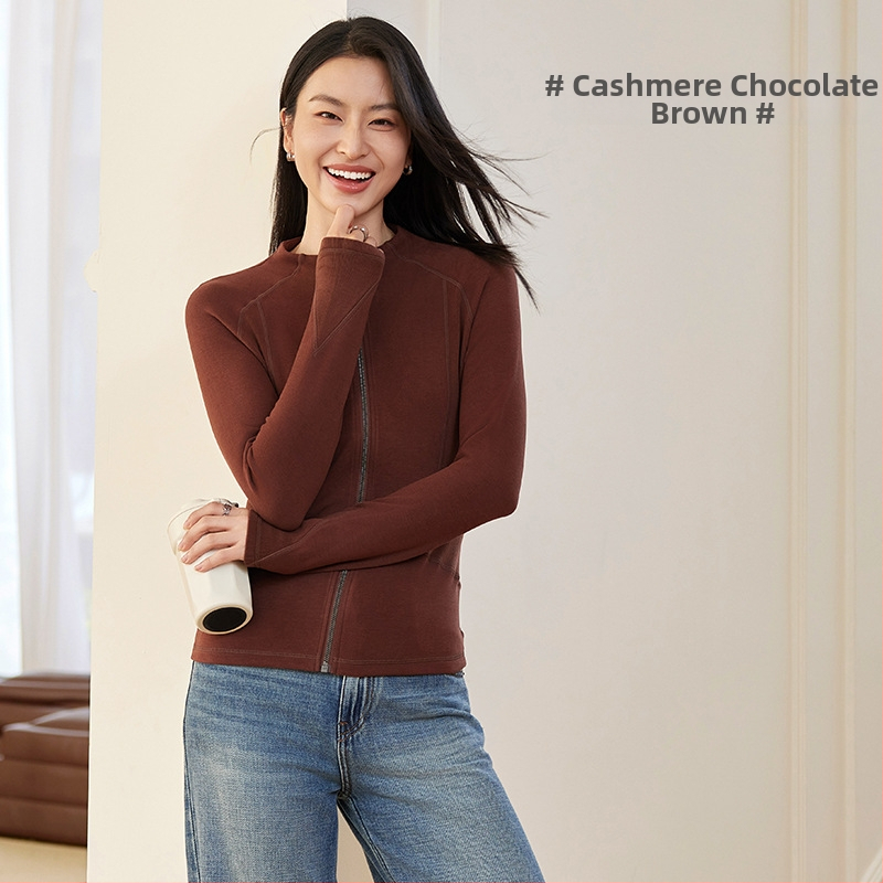 Dámsky kabát z akrylu, úzka silueta, zips, dlhé rukávy, stojací golier