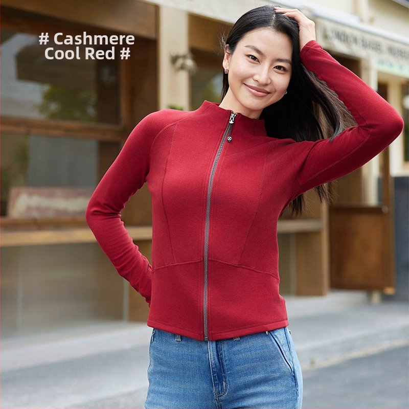 Dámsky kabát z akrylu, úzka silueta, zips, dlhé rukávy, stojací golier