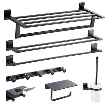 Set kupaonskih metalnih dodataka, bakar materijal, oksidacijski završetak, šestodjelni set Century Xin, uključuje držač za ručnike, držač za četkicu za zahod, držač za papir i policu za odlaganje