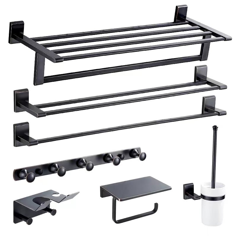 Set kupaonskih metalnih dodataka, bakar materijal, oksidacijski završetak, šestodjelni set Century Xin, uključuje držač za ručnike, držač za četkicu za zahod, držač za papir i policu za odlaganje