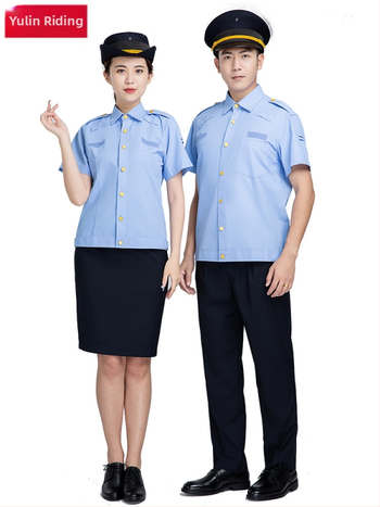 Работна риза от памук-смесена тъкан, 30s плат, слим фит, къс ръкав