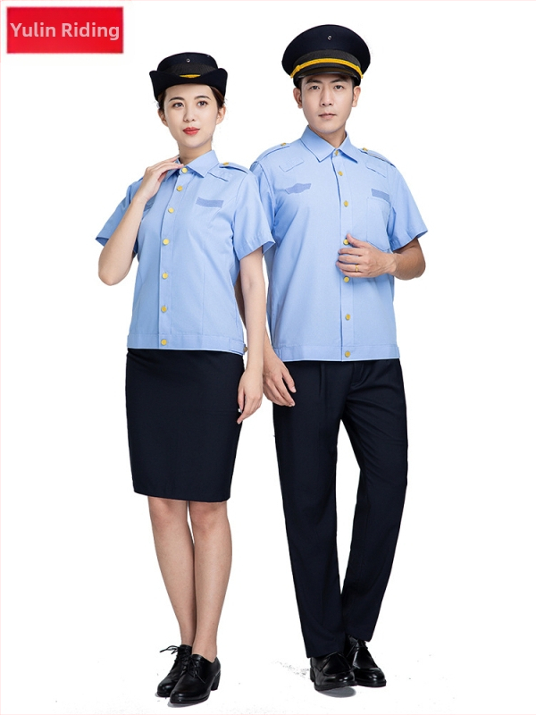 Работна риза от памук-смесена тъкан, 30s плат, слим фит, къс ръкав