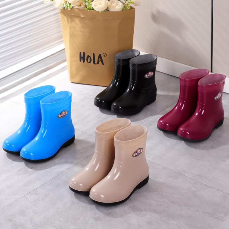 Ženske PVC čizme za kišu, Slip-On, vodootporne, niski pet 1–3 cm