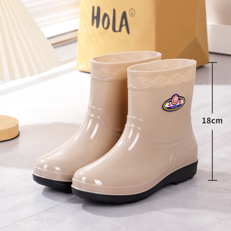 Ženske PVC čizme za kišu, Slip-On, vodootporne, niski pet 1–3 cm