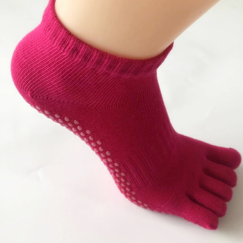 Petprstne joga čarape s protivkliznom i razdvajanjem prstiju, 100% pamuk, kratka visina, pletene jednim iglom