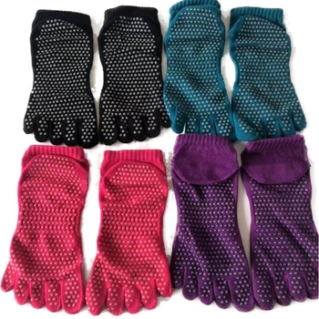 Petprstne joga čarape s protivkliznom i razdvajanjem prstiju, 100% pamuk, kratka visina, pletene jednim iglom