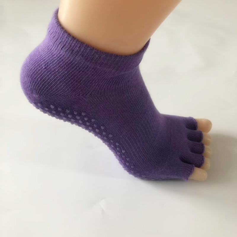 Petprstne joga čarape s protivkliznom i razdvajanjem prstiju, 100% pamuk, kratka visina, pletene jednim iglom