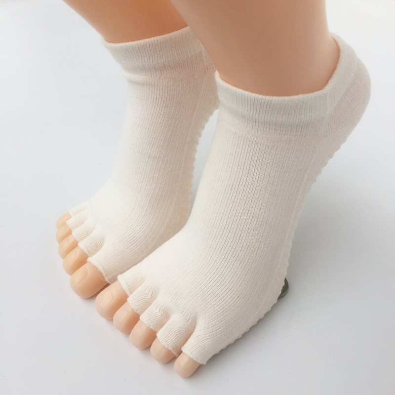 Petprstne joga čarape s protivkliznom i razdvajanjem prstiju, 100% pamuk, kratka visina, pletene jednim iglom