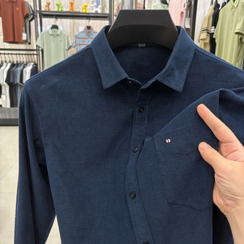 Cămașă bărbătească cu mânecă lungă, din bumbac pieptănat, țesătură periată, guler ascuțit, uni